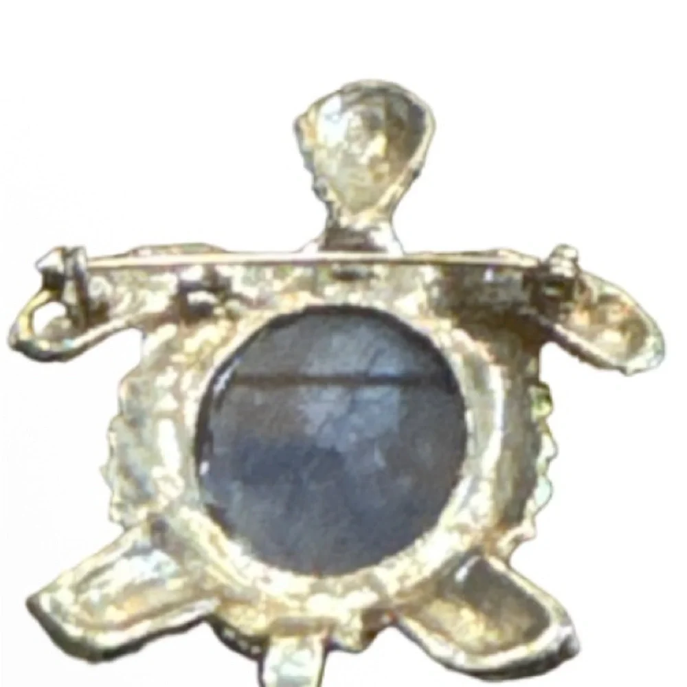 vintage gold-tone turtle brooch cabochon shell & amber rhinestone accents